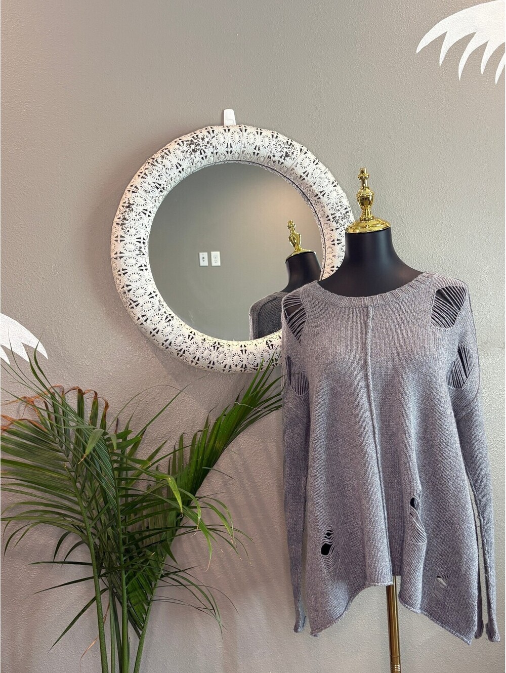 Philanthropy Gray Distressed Lightweight Knit Sweater